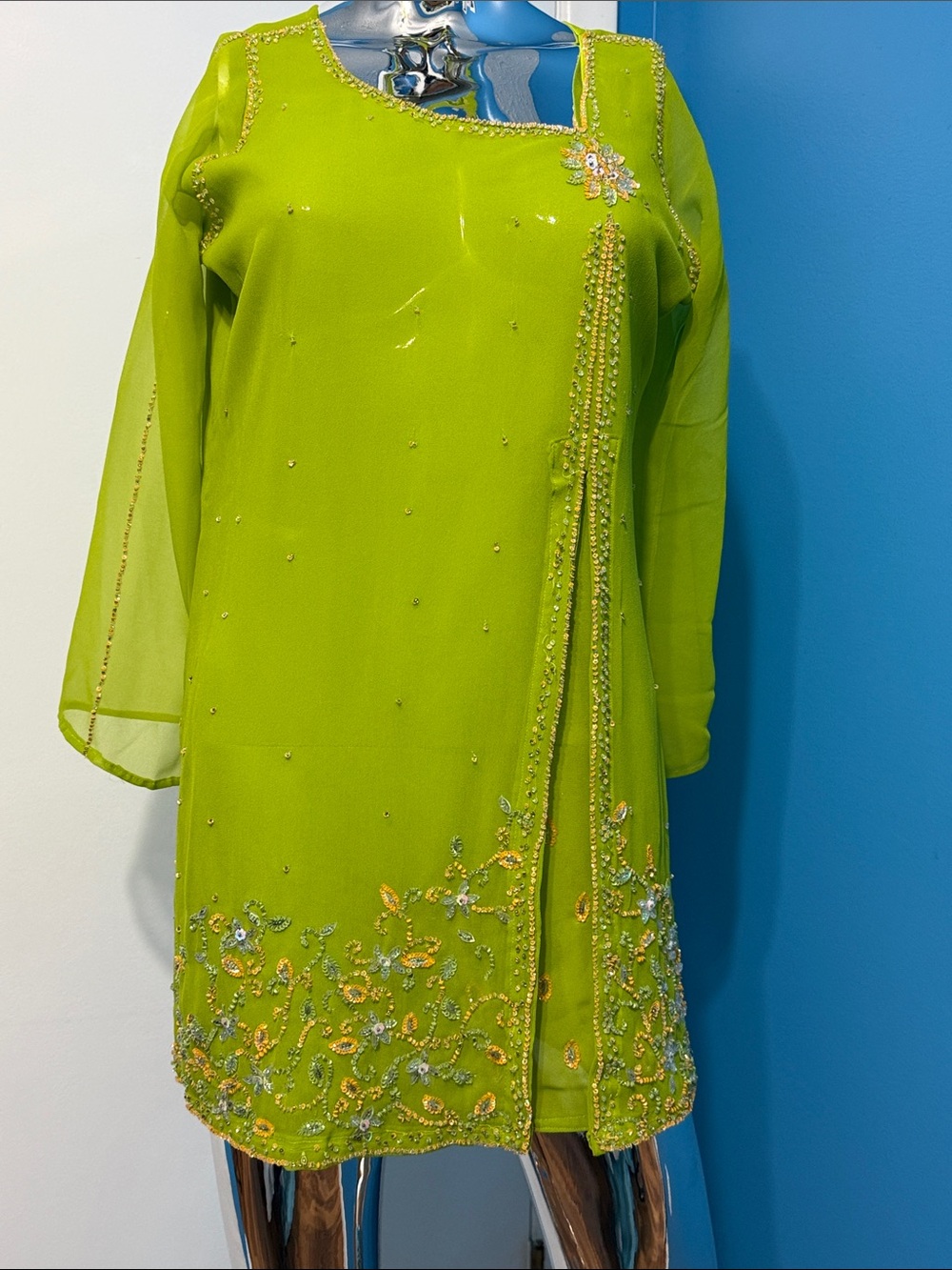 Vintage Lime Green sequin and beaded Tunic Top